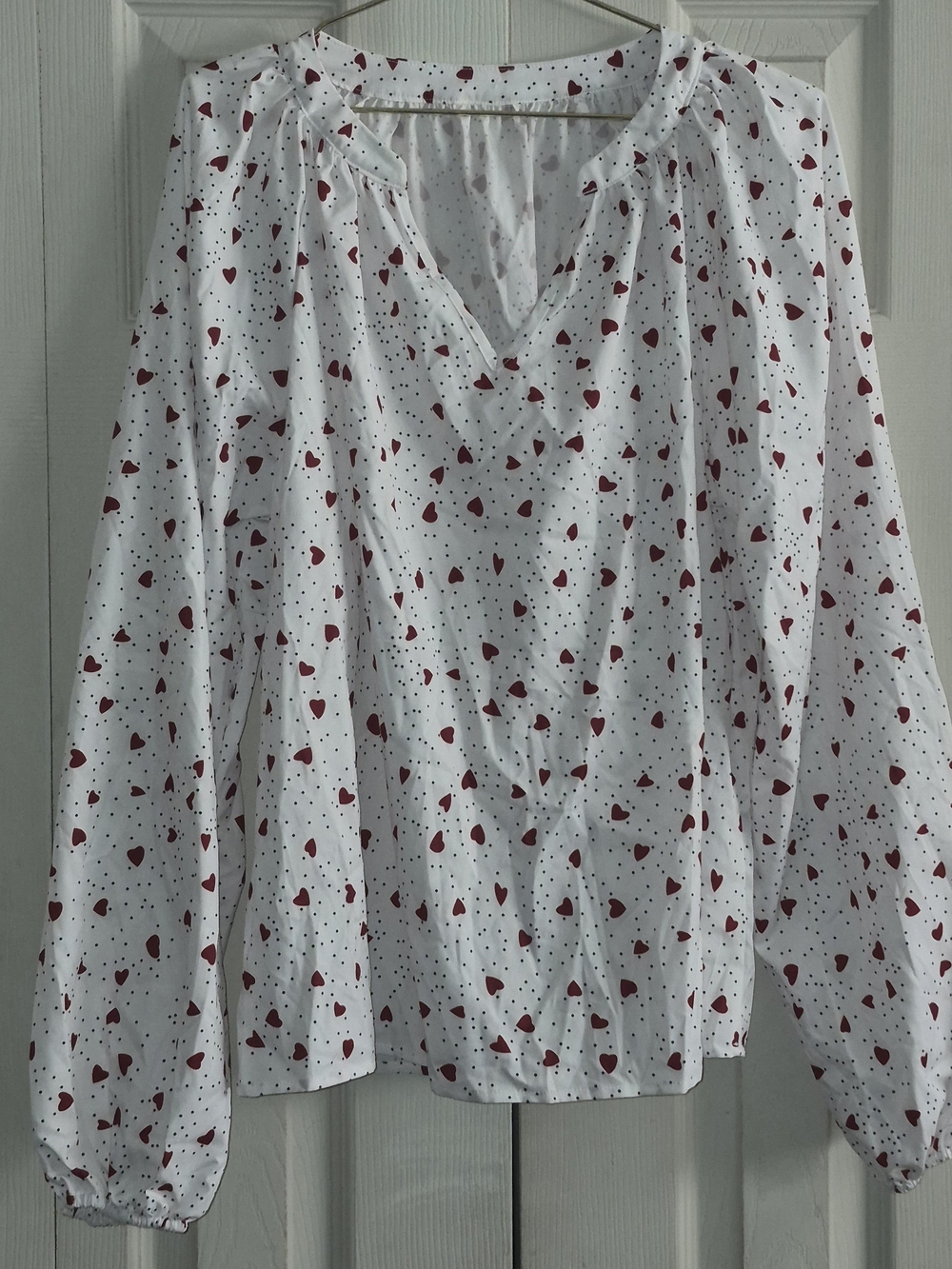 Cupshe White V-Neck Blouse with Red Heart Print